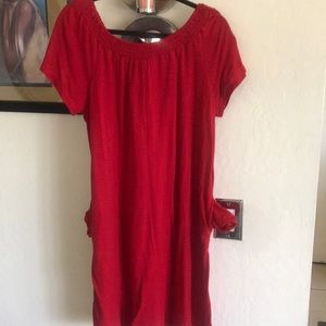 Red T-shirt dress with pockets